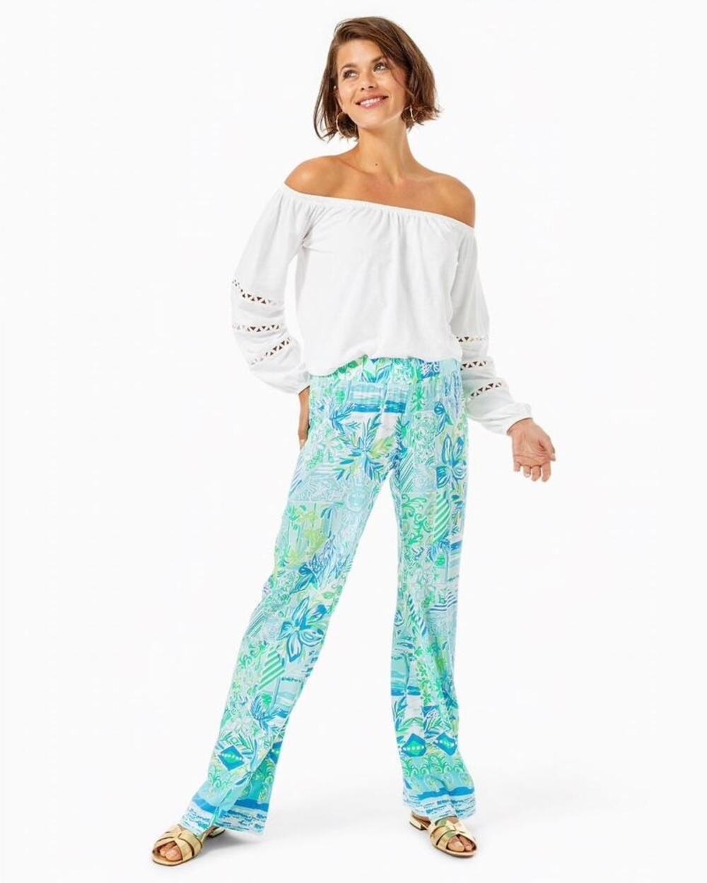 Lilly Pulitzer Bal Harbour Mid Rise Palazzo Pant Medium Wide Leg Resort Beach